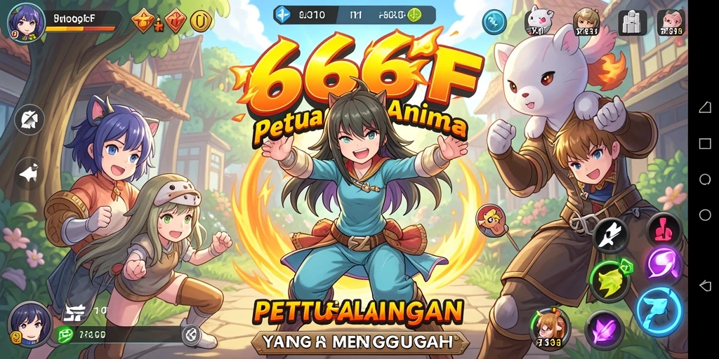 Tampilan menarik dari gameplay <strong>666F</strong> dengan karakter dan latar belakang berwarna.