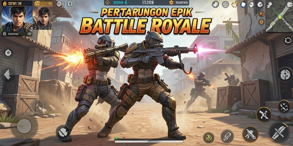 Tampilan gameplay DEWI138 yang mendebarkan dalam pertempuran Battle Royale.
